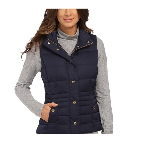 Lilly Pulitzer Isabelle puffer vest down filled XS zip front quilted navy blue - Picture 1 of 12